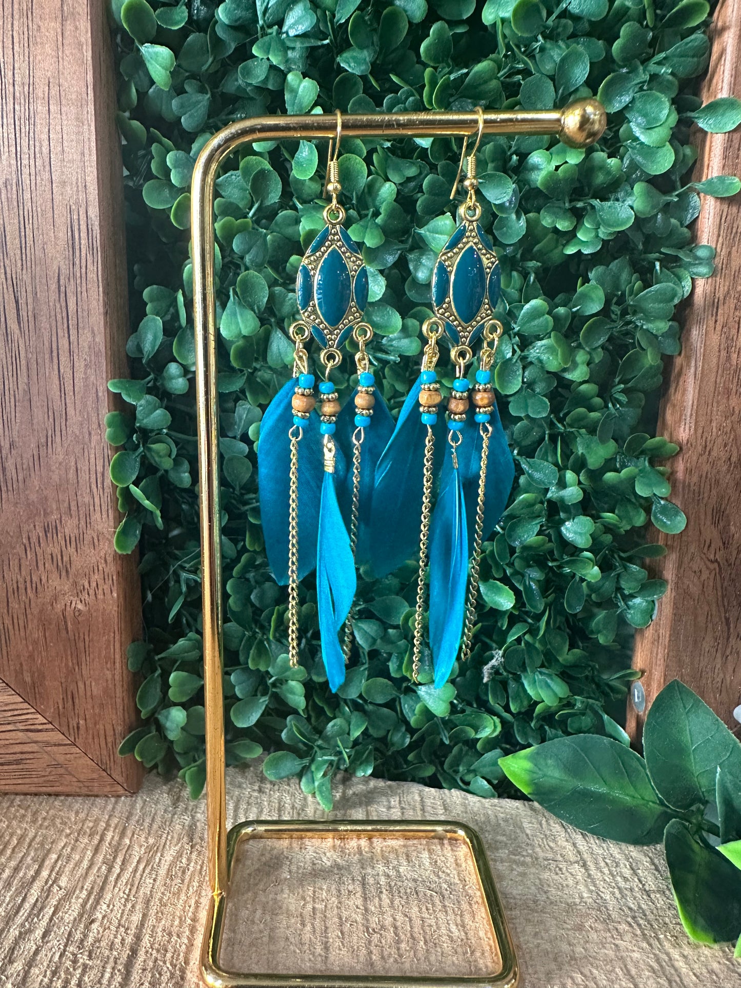 Bohemian Feather Earrings 🪶 Blue