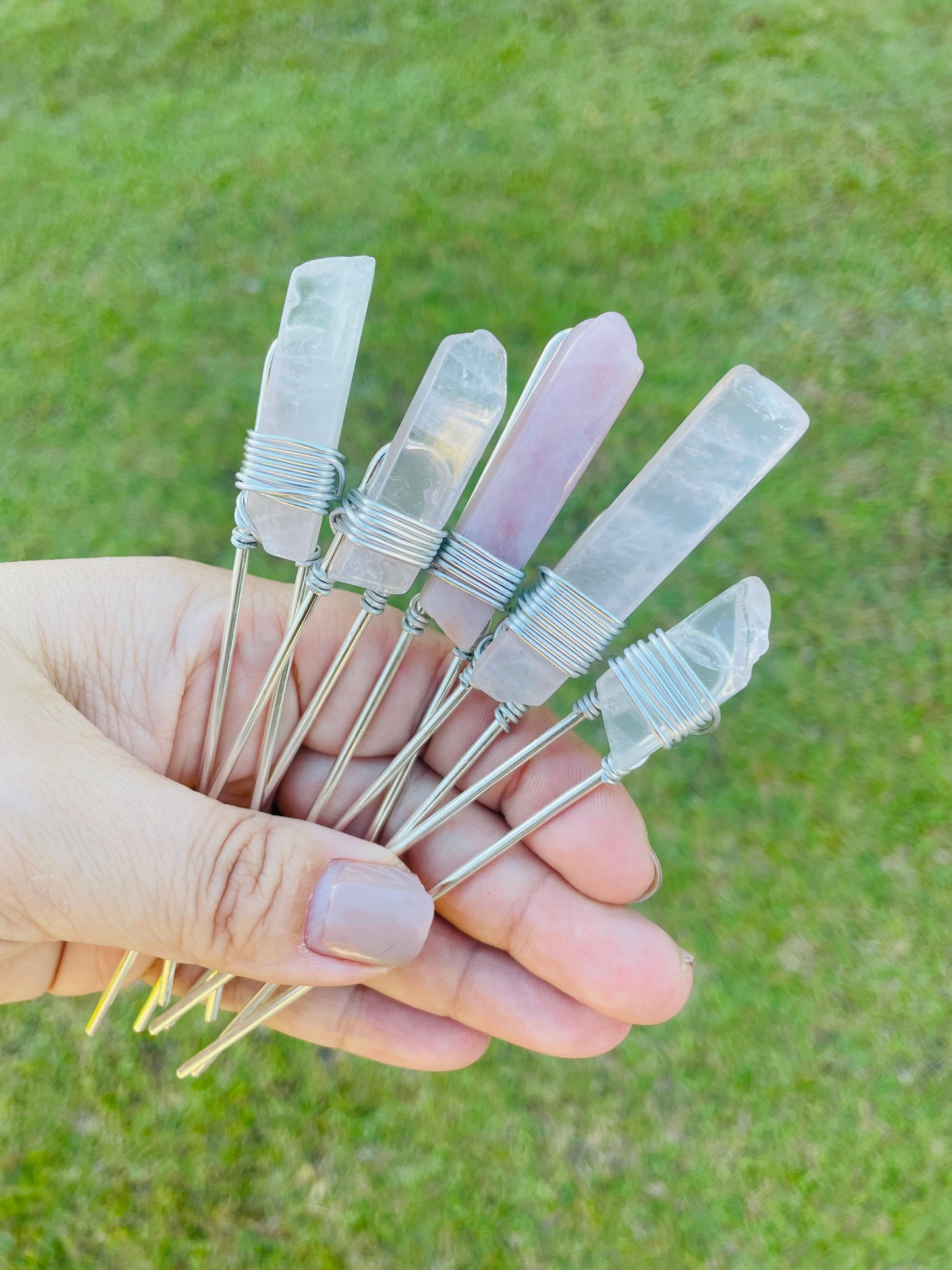 Crystal Hair Pin✨Silver & Rose Quartz