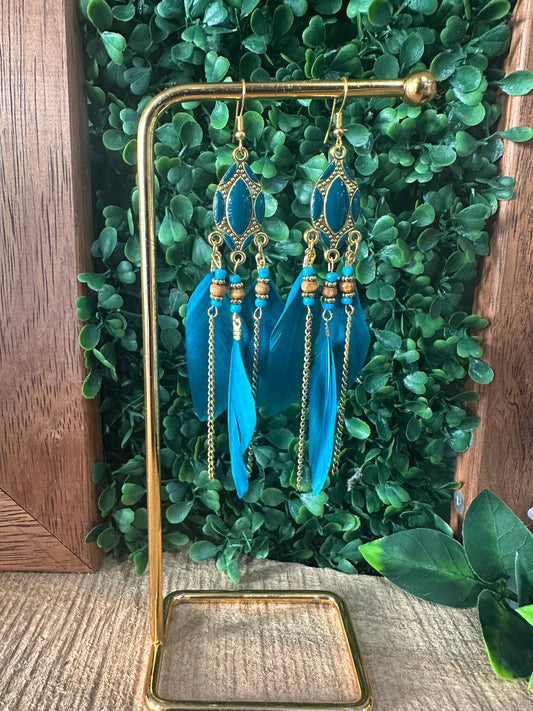 Bohemian Feather Earrings 🪶 Blue