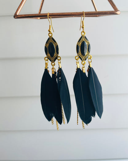 Bohemian Feather Earrings✨Boho Black